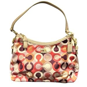 Coach Madison Op Art Sateen Maggie Mini Shoulder Bag Sateen with Leather Trim EC